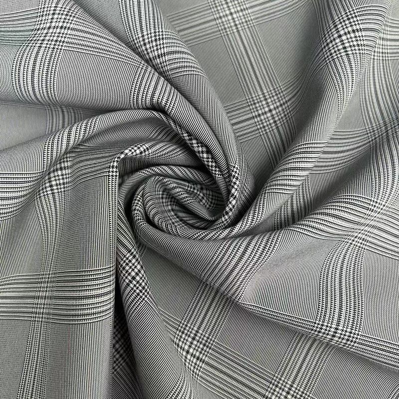 Tissu étirable à 4 voies en polyester cationique en grille noir et blanc 200D+200D+40D*2 172GSM